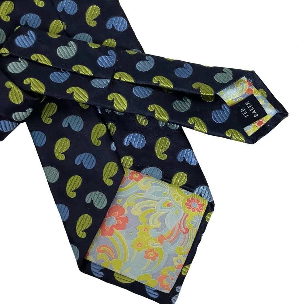 Ted Baker Men's Necktie 100% Silk Colorful‎ Blue Green Turquoise Paisley